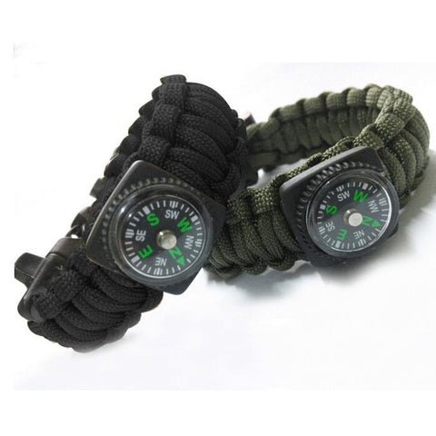 Survival Flint Fire Maker Whistle Gear Bracelet With Compass