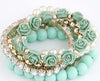 Pearl Rose Flower Multilayer Charm Bracelet & Bangle
