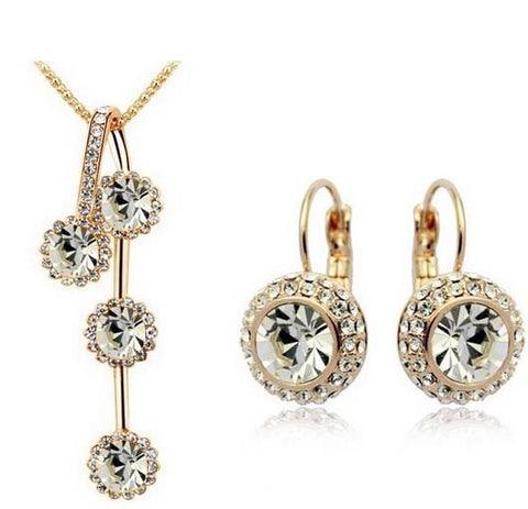 CRYSTAL Butterfly Pendant Necklace Earrings Jewelry Set