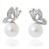 Fashion full rhinestone butterfly Pearl Earrings and Necklace Jewelry Set